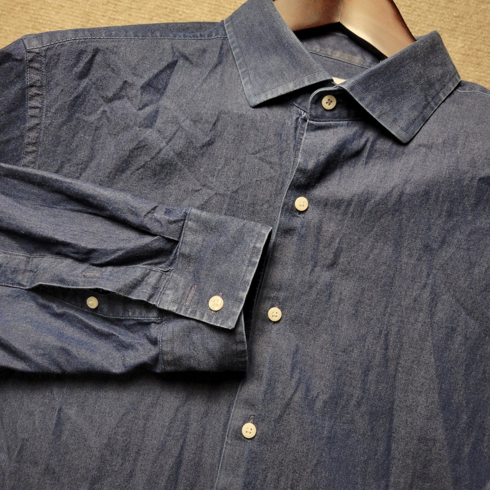 Ben Sherman Tailoring Button Down Mens XL Blue Chambray Tailored Slim Fit Shirt